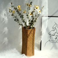 1PC Hand-woven Rattan Vases Living Room Decoration Flower Basket Seaweed Woven Flower Basket Plant Dried Flower Vase Home Decor