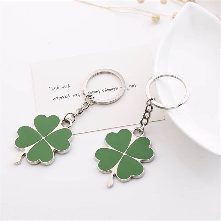 hot-sale-creative-green-color-four-leaf-clover-fortune-keychain-key-chain-ring-pendant-bag-accessories-girls-cute-keyring-gifts