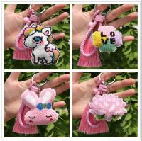 Unicorn lotus bunny bead cross stitch kit printed stamped 14ct plastic canvas DIY handmade craft needlework Keychain rope tassel