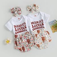 3Pcs Baby Girl Clothes Suit Short Sleeve Round Neck Letters Print Romper Tops + Short Pants + Headband Casual Outfit  by Hs2023