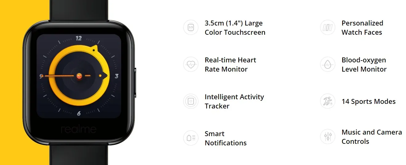 realme smart watch specs