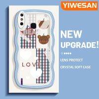 YIWESAN เคสสำหรับ Infinix Smart 4เคส X653 4C แฟชั่นลายตารางรักหมีลวดลายคลื่นเคสมือถือกันกระแทกแบบใสนิ่มเคสโปร่งใสลายกล้องถ่ายรูปซิลิกาเจลกันกระแทก