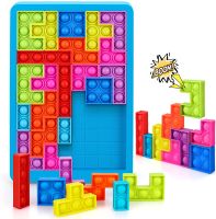 SYMOMOK Fidget Toys Popit Tetris Jigsaw Puzzle Rainbow Chess Push Bubble Board Building Block Toy New Tangram Fidget Toy(Blue)