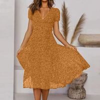 Summer Women’s Polka Dot A-Line Dress 2023 Casual V-neck Bandage Boho Beach Dress For Women Mesh Chic Midi Sundress Robe Vestido