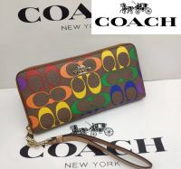 Coach ใหม่กระเป๋าสตางค์ยาวผู้หญิงสีโลโก้กระเป๋าซิปข้อมือ4537