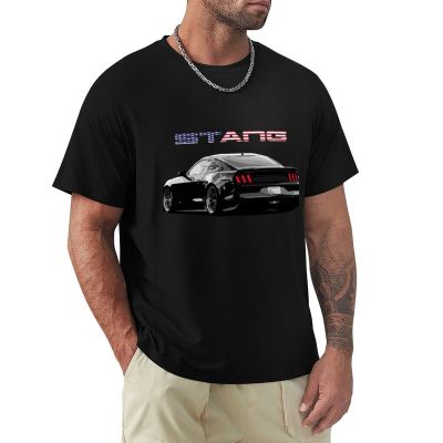 Kaos รูปสี่เหลี่ยมผืนผ้า Hitam Ford Mustang ดาวและบาร์ Kaus