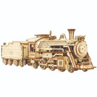 Mechanical Wooden Steam Train 3d Puzzles Toys Linden Children Assembling Montessori Educational Kids Building Block Model Gift