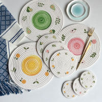 11cm/18cm/30cm Heat Resistant Table Mat Cotton Rope Placemat Creative Printed Coaster Round Household Bowl Pot Plate Mat Shooting Mat