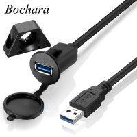 Bochara USB3.0 USB2.0 Male to Female Flush Mount Panel Waterproof Dashboard Cable With Cover and Holder Shielded For Car