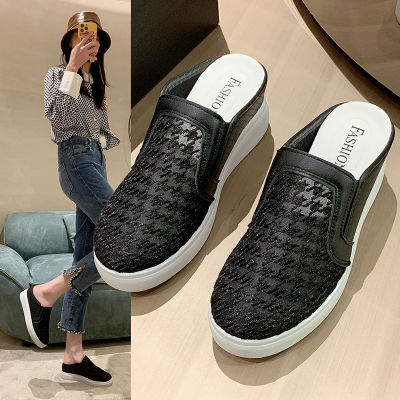 Wedge Slippers for Women New Summer 2023 Casual Breathable Mesh Closed Toe Half Slippers for Women Platform Muffin Slippers Women