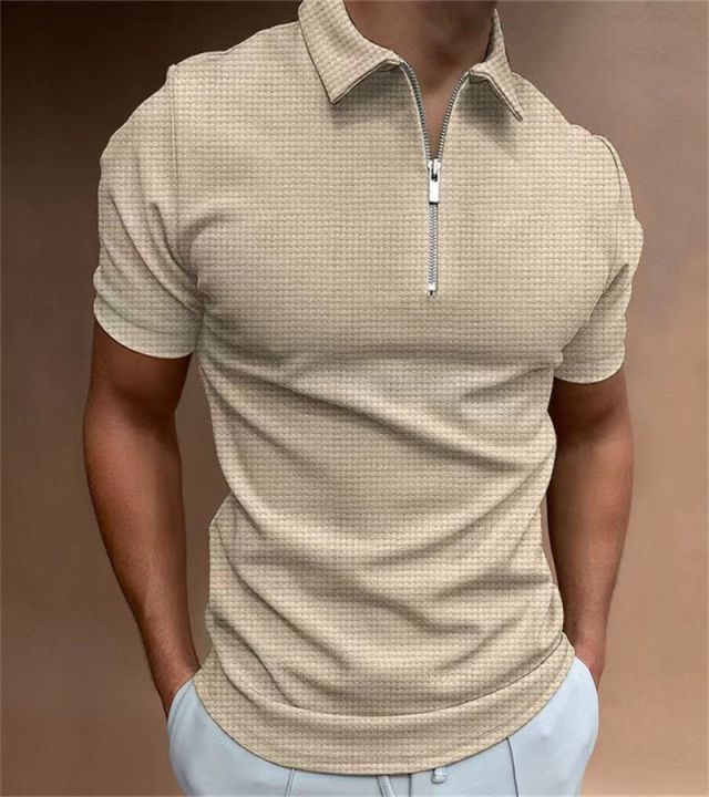 2022-new-zip-polo-shirt-mens-cotton-short-sleeve-t-shirt-high-quality-slim-fit-casual-golf-polo