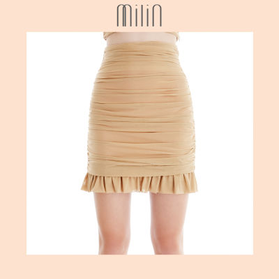 [MILIN] High waisted ruched Ruffle detailing at hem mini skirt กระโปรงสั้นเอวสูงแต่งรูดด้านข้างแต่งระบายขอบกระโปรง / Penuma Skirt