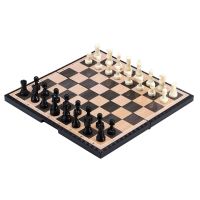 International Chess Folding Magnetic Checkerboard with Pieces Interior for Storage Portable Travel Board Chess Set