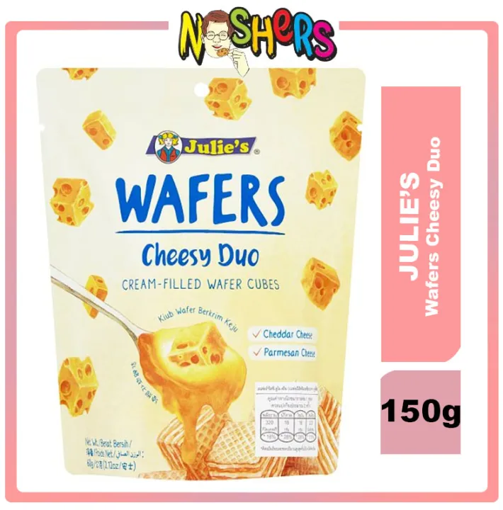 Noshers Julie's Wafers Cheesy Duo CreamFilled Wafer Cubes Wafer Snacks Biscuit 150g / 60g