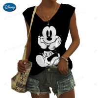 2023 Summer T-shirt Lady Disney Mickey Mouse Print Short Sleeve Fashion V-Neck Tank Top Womens High Street V-Neck T-shirt Top