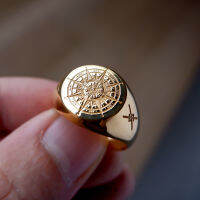 Compass Ring แหวนเข็มทิศ เงินแท้ หน้ากลมแบน (R214-02)