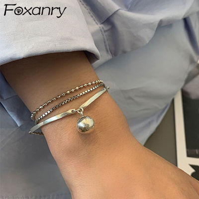 Foxanry 925 Sterling Silver Bracelet for Women New Trendy Punk Vintage Couples Creative Three-Layer Chain Jewelry Birthday Gifts