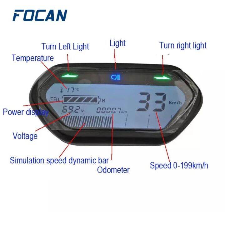 focan-มอเตอร์ไซค์ไฟฟ้าอเนกประสงค์48v-60v-72v-จอแอลซีดีเครื่องวัดความเร็วมาตรวัดระยะทางวัดระยะทางแสดงประสิทธิภาพการปั่นจักรยาน