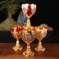 【CW】❄  30ml Wine Cup Aluminum Alloy Fake Antique Carved Chalice Gold European Bar