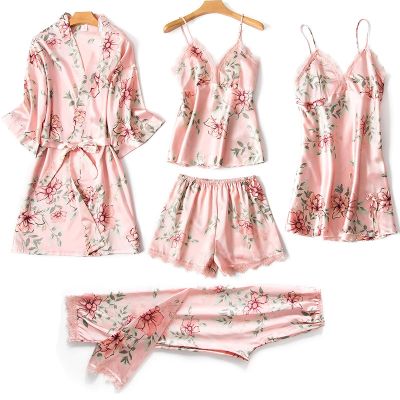 【jw】▨  Sleepwear Female with Chest Lounge 5 Pieces Sets Ladies Indoor Clothing