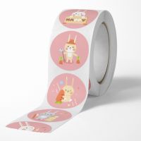 【cw】 100-500 Pcs Round Pink rabbit Adhesive Diy Stickers Album Diary Cartoon Label