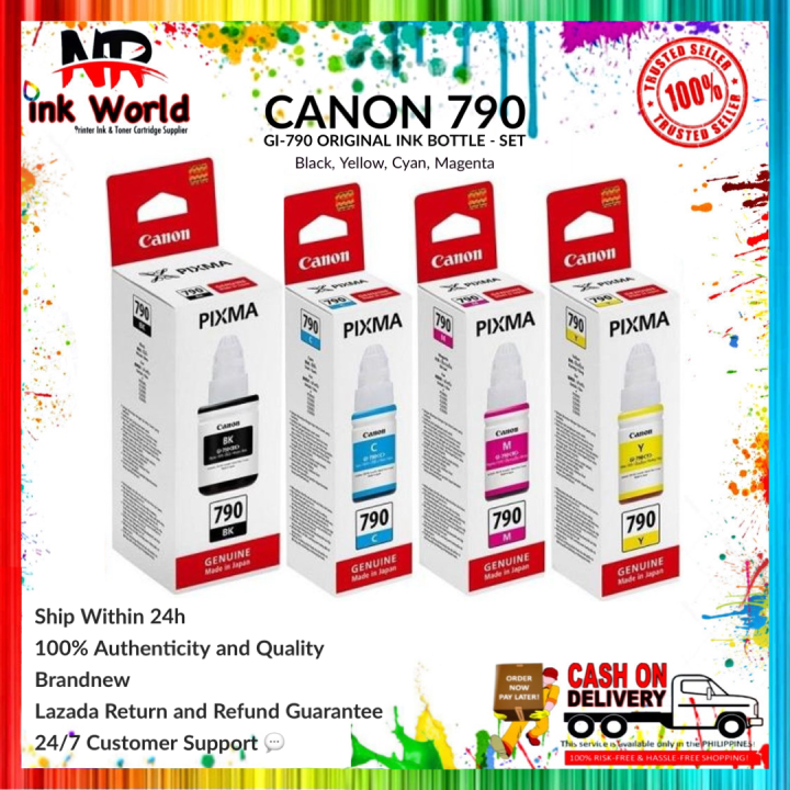 Canon Pixma 790 GI790 Original Ink Bottle Set (Black,Cyan,Yellow
