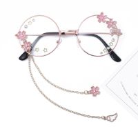 Kawaii Glasses With Chain Cosplay Cute Sakura Eyeglasses Retro Round Glasses Clear Lens for Men Women Metal Frame