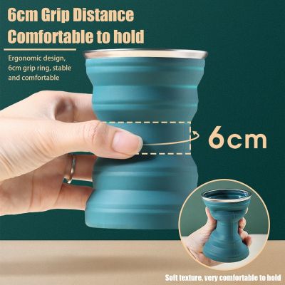 【CW】✗✧  Outdoor Resistant Mug with Lid Collapsible Drinking Cups for Camping Silicone Folding Cup
