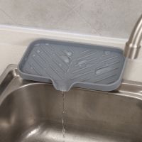 Silicone Kitchen Sink Tray Soap Dish Holder with Built-in Drain Lip Countertop Sink Scrubber Brush Sponge Bottles Organzer Drain