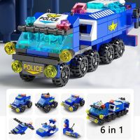 6IN1 City Fire Car Police Truck Engineering Crane Building Blocks Tank Helicopter Bricks Set Toys for Children Kids Building Sets