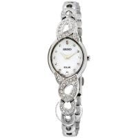 Seiko Womens Mother of Pearl Solar Watch Swarovski Bracelet Set SUP367P1