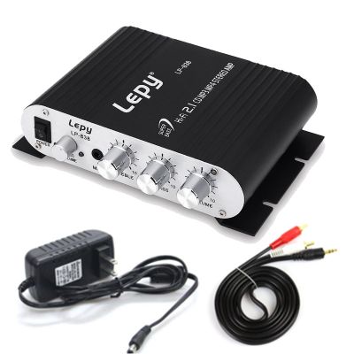 ด้วยพลัง12V3A + สายออดิโอ Lepy LP-838 MINI Digital Hi-Fi Power Amplifier Mobil 2.1CH เครื่องเล่นเสียงเบสสเตอริโอซับวูฟเฟอร์แบบดิจิทัล