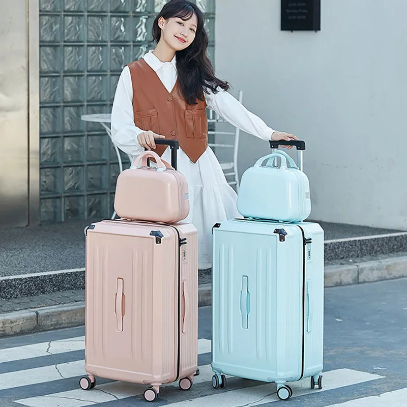 Women Travel Luggage Set Trolley Suitcase With Cosmetic Bag Wheeled Rolling