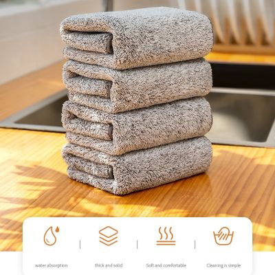 Kitchen Anti-grease Wiping Rags Microfiber Cleaning Cloths Grey Rag Thickened Bamboo Charcoal Super Absorbent Dishcloth Tools