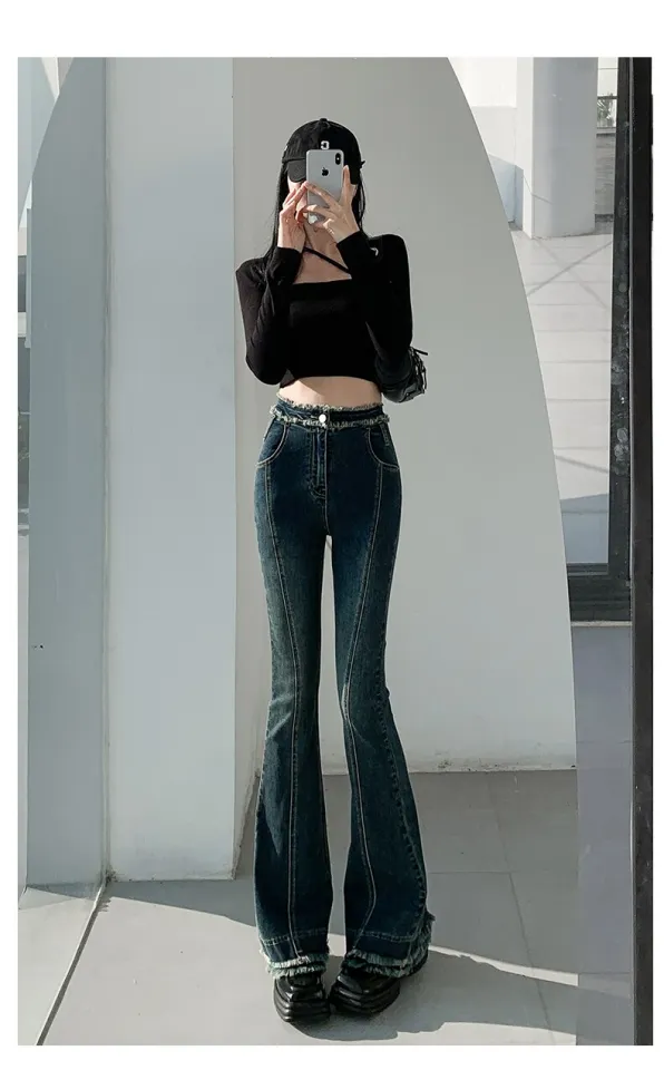 Fashion (Black)ZOENOVA Y2K Flare Jeans Vintage Low Waisted Trend
