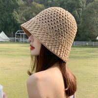 Ladies Korean Fashion Knitted Pot Hat Summer Thin Section Sunshade Sunscreen Bucket Hat Mesh Breathable Fisherman Hat Straw Hat