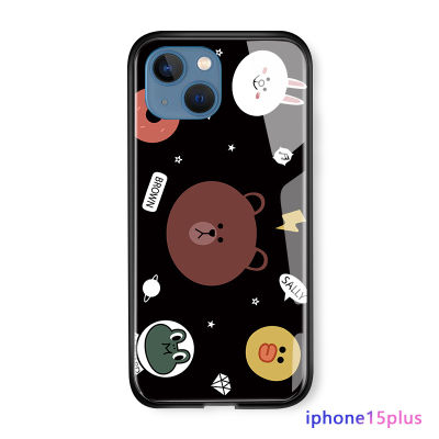 GGK เคสสำหรับ Apple iPhone 15 Plus 15 Pro Max 15 Pro การ์ตูนสำหรับเด็กผู้หญิงแนว B หมีนิ่มขอบเคสมันวาวกระจกเทมเปอร์ฝาหลัง