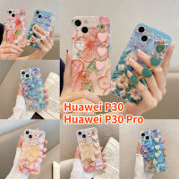 Aweven เคสสำหรับ Huawei P30 Huawei P30 Pro Crossbody เคสโทรศัพท์ Bluray แววน้ำมันภาพวาดดอกไม้เคสแบบนุ่มเพชร