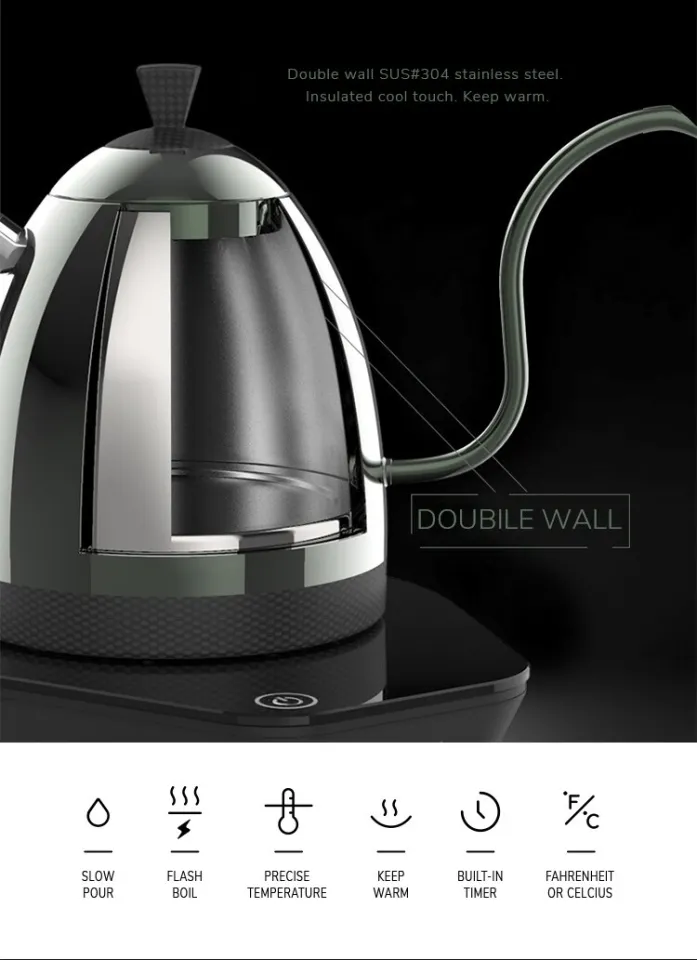 Brewista 600ml Stainless Steel Coffee Tea Maker Double Wall Smart WifiFast  Heat Transfer Electric Kettle