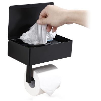 Toilet Paper Holder with Shelf, Flushable Wipes Dispenser, and Storage for Bathroom, Keep Your Wipes Hidden Out of Sight