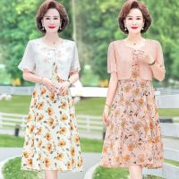 【HOT】☏ Fake 2 Piece Split Floral Print Short Sleeve A-line Vestido Dresses