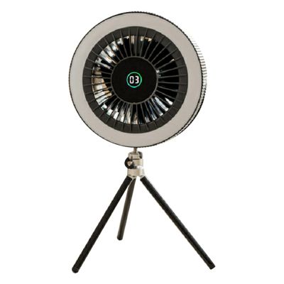 Outdoor Portable Camping Tent Fan with LED Light 4000Mah Rechargeable Intelligent Digital Display Tripod Stand Fan