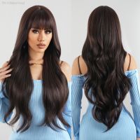 Long Dark Brown Synthetic Wigs with Bangs Natural Wavy Hairs for Women Brown Body Wave Wig Cosplay Party Daily Heat Resistant [ Hot sell ] ea1voy