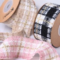 5 Yards 25MM 38MM Golden Onion Cotton Linen Plaid Ribbon For Hair Bows DIY Crafts Handmade Accessories Material YM2022072001 Gift Wrapping  Bags