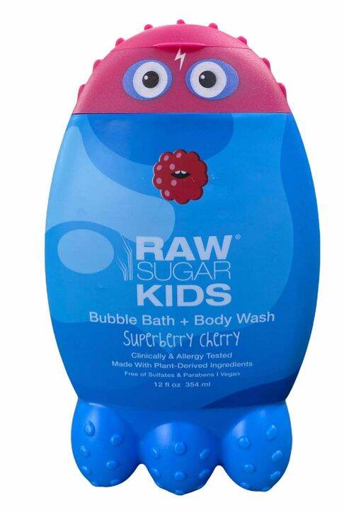 สบู่เหลวและบับเบิ้ลตีฟองอาบน้ำเด็ก-raw-sugar-kids-bubble-bath-and-body-wash-superberry-cherry-12-fl-oz-ราคา-450-บาท