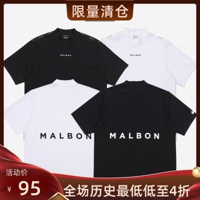 ฉบับภาษาเกาหลีของกางเกงเล่นกอล์ฟ Malbon เสื้อกอล์ฟผู้ชาย,เสื้อครึ่งคอปกสูงแห้งเร็วเสื้อแขนสั้นทรงหลวมชุดสีทึบกีฬา