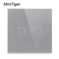 Minitiger Eu/uk มาตรฐาน Ac 220-250V แผงแก้วหรูหราสีขาว2ช่องสวิตช์ไฟเซนเซอร์ติดผนังสัมผัส1ทาง