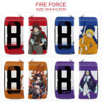 Fire Force เด็กผู้หญิงกระเป๋าสตางค์การ์ตูนนักเรียนสองพับซิปคลิปเงินที่รู้จักกันดีรอบกระเป๋าสตางค์ซิปสีเต็มรูปแบบกระเป๋าสตางค์การ์ตูน