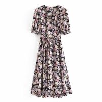 European and American style 2021 new skirt French Korean version high waist slim temperament puff sleeve chiffon floral dress