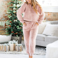 Warm Plush Pajamas Plus Size Women Solid Cute Pajamas For Women Winter Nightwear Pajama Two Piece Set Flannel Pyjamas Loungewear